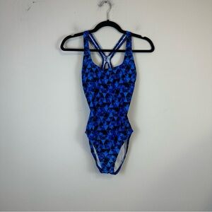 Speedo | Cobalt Blue Geometric Patterned One Piece Swimsuit Size 6